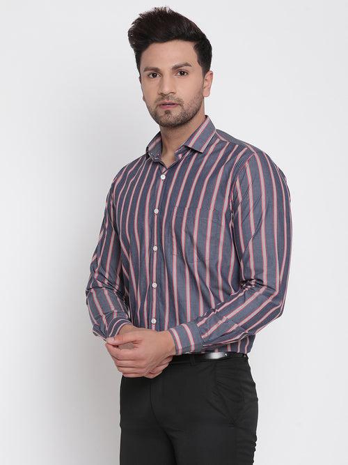 Full Sleeves Red Striped Formal Shirt