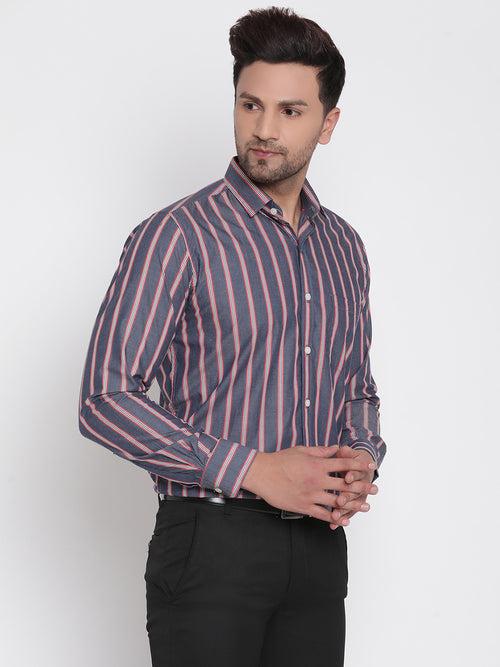 Full Sleeves Red Striped Formal Shirt