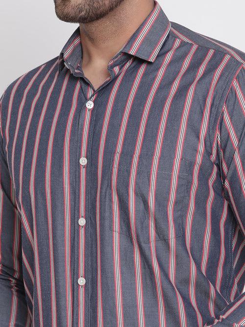 Full Sleeves Red Striped Formal Shirt