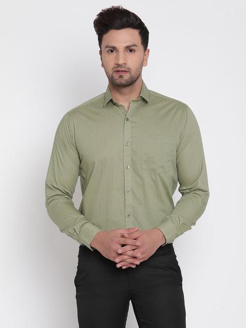 Men Olive Green Dobby Formal Shirt