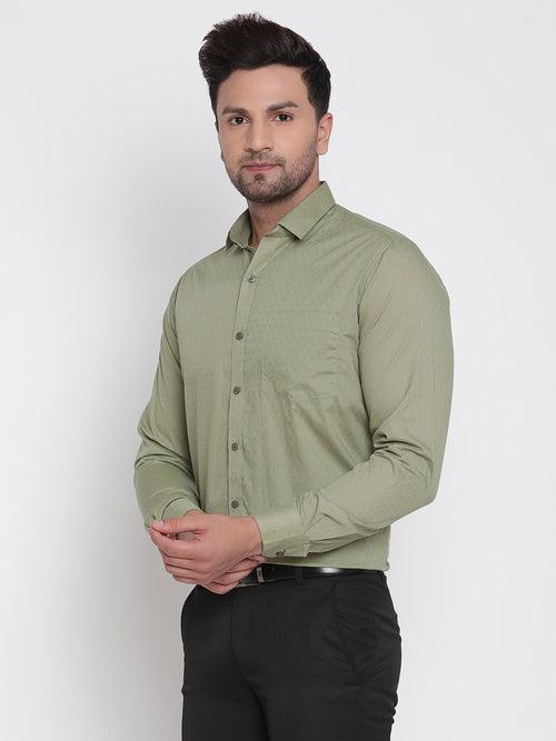 Men Olive Green Dobby Formal Shirt