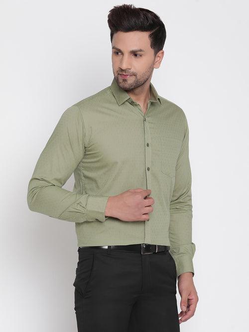 Men Olive Green Dobby Formal Shirt