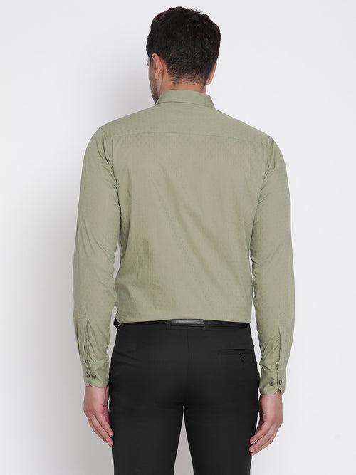 Men Olive Green Dobby Formal Shirt