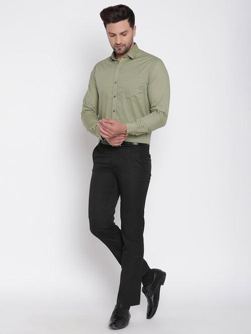 Men Olive Green Dobby Formal Shirt