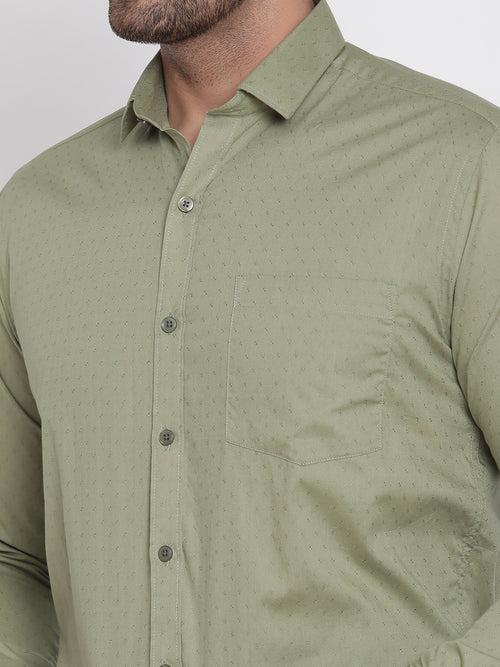 Men Olive Green Dobby Formal Shirt