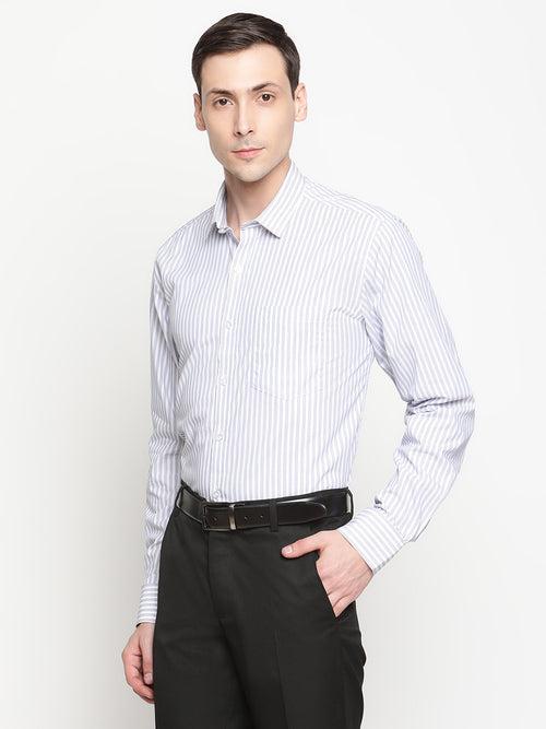 Copperline Men White Striped Formal Shirt