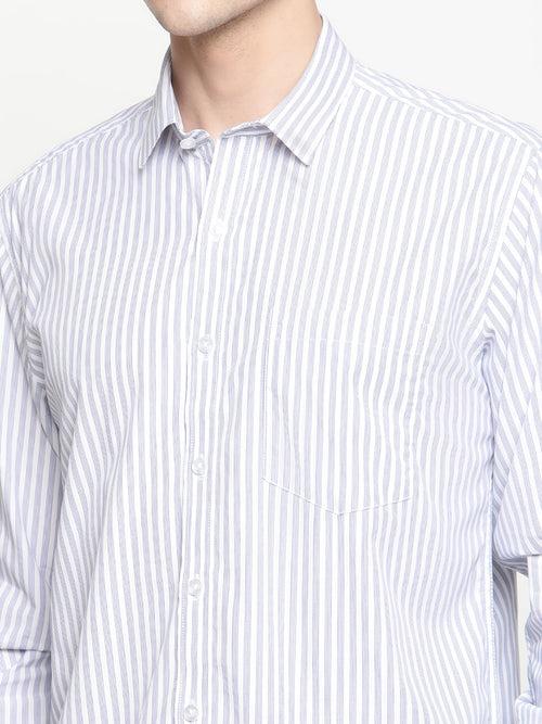 Copperline Men White Striped Formal Shirt