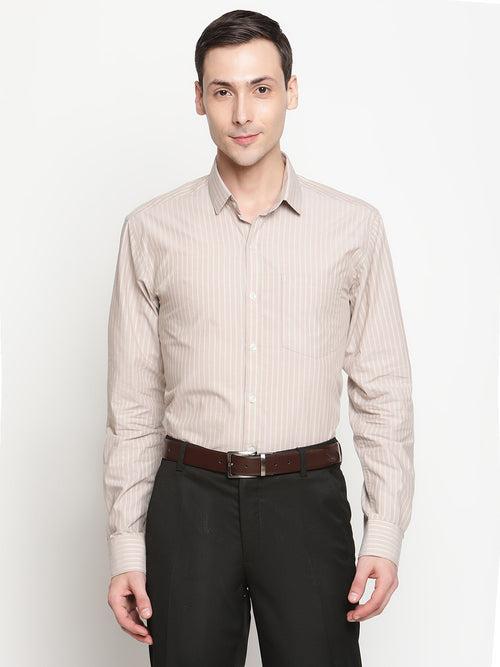 Copperline Men Beige Stripes Formal Shirt