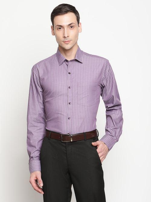 Copperline Men Purple Stripes Formal Shirt