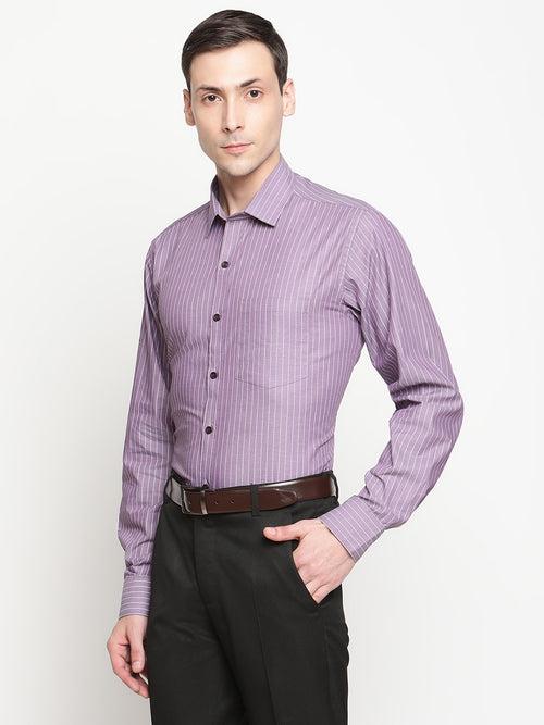 Copperline Men Purple Stripes Formal Shirt