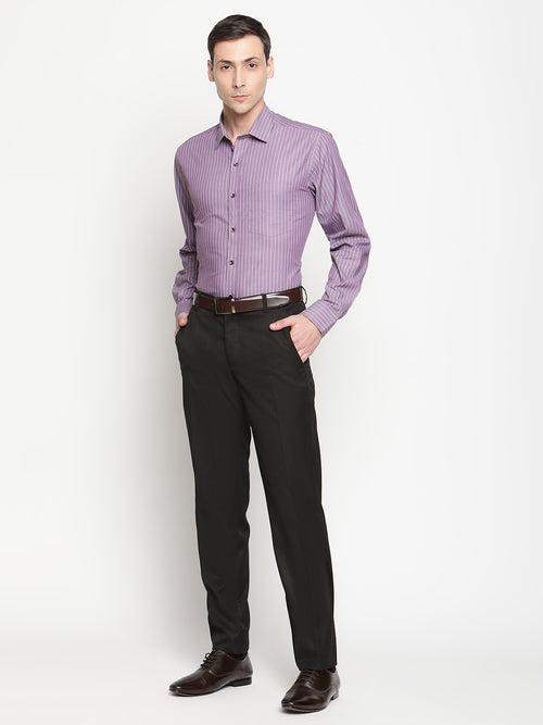 Copperline Men Purple Stripes Formal Shirt
