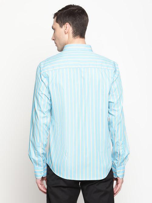 Copperline Men Blue Stripes Semi Formal Shirt