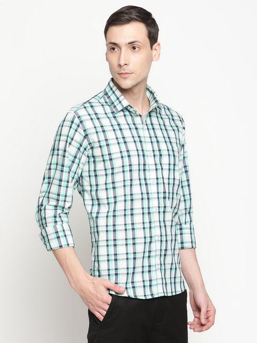 Copperline Men Green Checked Semi Formal Shirt