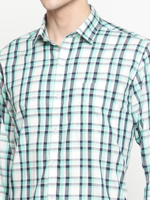 Copperline Men Green Checked Semi Formal Shirt