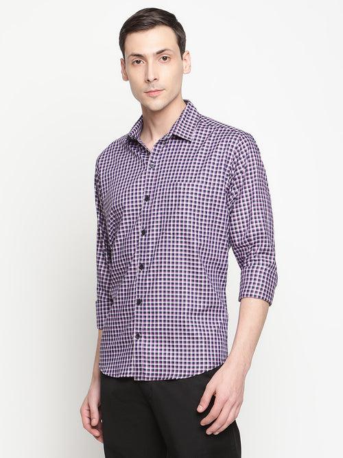 Copperline Men Navy Blue Checks Formal Shirt