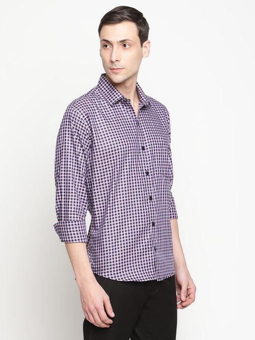 Copperline Men Navy Blue Checks Formal Shirt