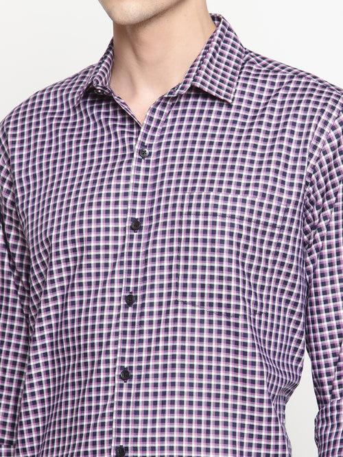 Copperline Men Navy Blue Checks Formal Shirt