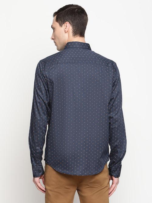 Copperline Men Navy Blue Printed Formal Shirt