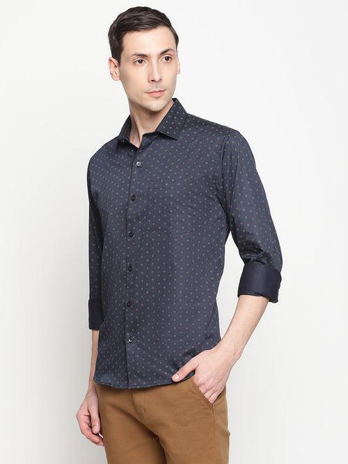 Copperline Men Navy Blue Printed Formal Shirt