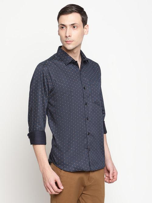 Copperline Men Navy Blue Printed Formal Shirt