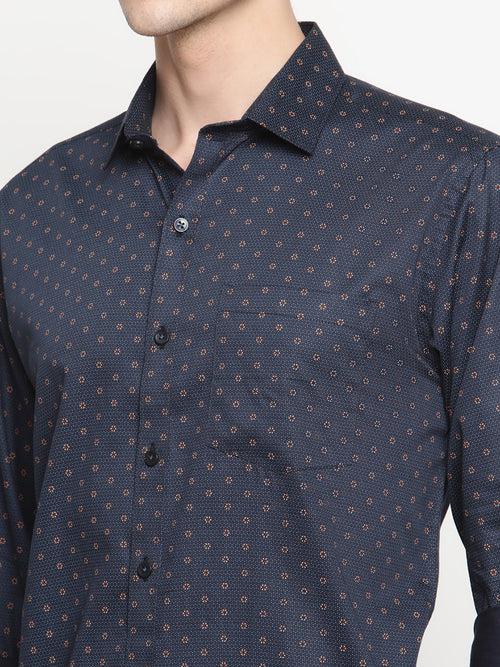 Copperline Men Navy Blue Printed Formal Shirt