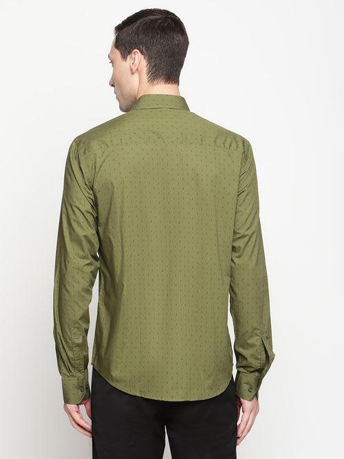 Copperline Men Olive Green Printed Formal Shirt