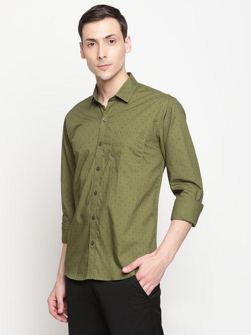 Copperline Men Olive Green Printed Formal Shirt