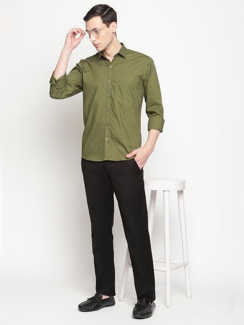 Copperline Men Olive Green Printed Formal Shirt