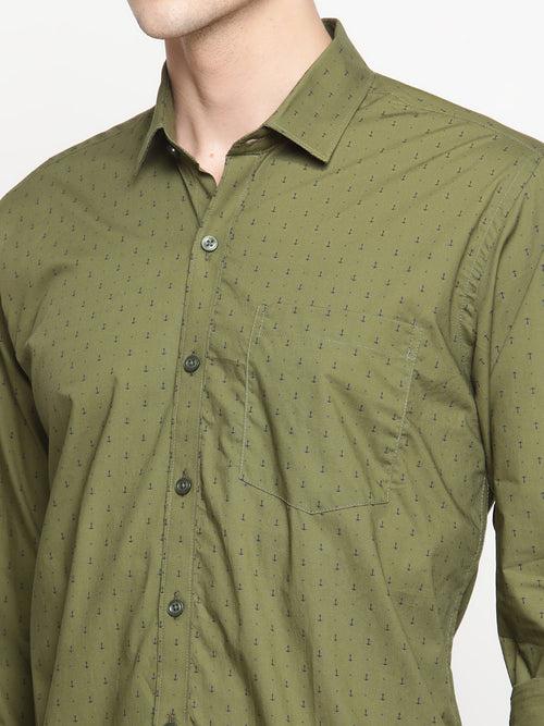 Copperline Men Olive Green Printed Formal Shirt