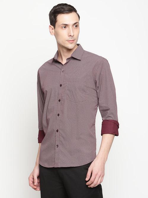 Copperline Men Maroon Printed Formal Shirt