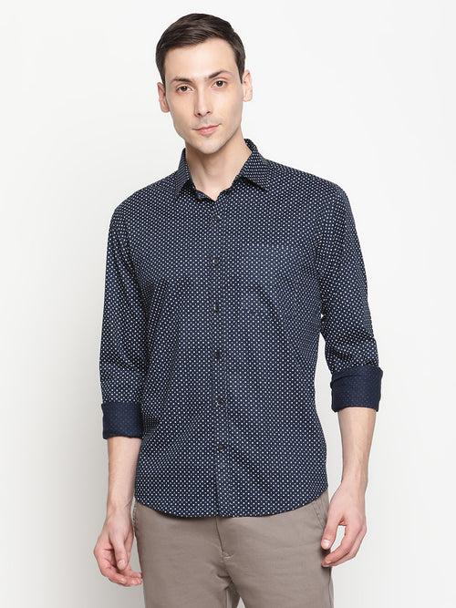 Copperline Men Navy Blue Printed Formal Shirt