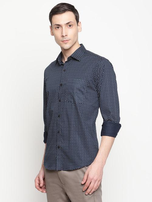 Copperline Men Navy Blue Printed Formal Shirt