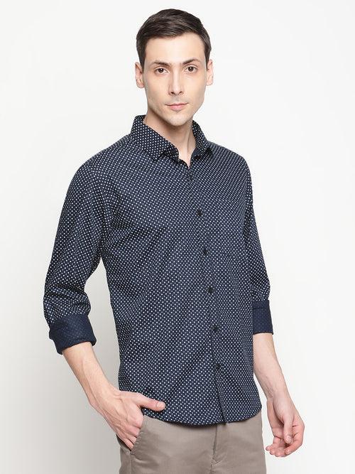 Copperline Men Navy Blue Printed Formal Shirt