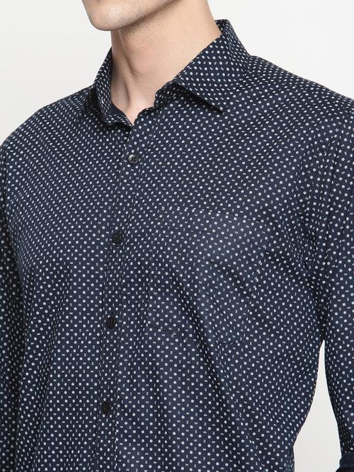 Copperline Men Navy Blue Printed Formal Shirt