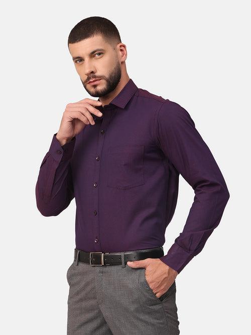 Copperline Men Purple Dobby Formal Shirt