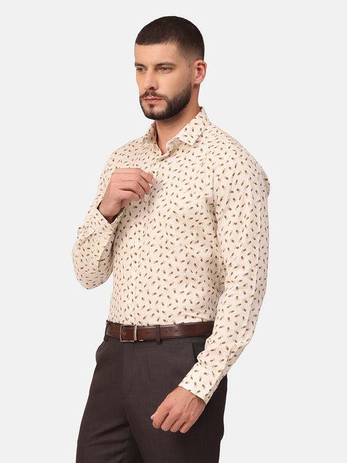 Copperline Men Beige Printed Formal Shirt