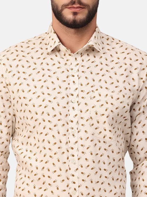 Copperline Men Beige Printed Formal Shirt