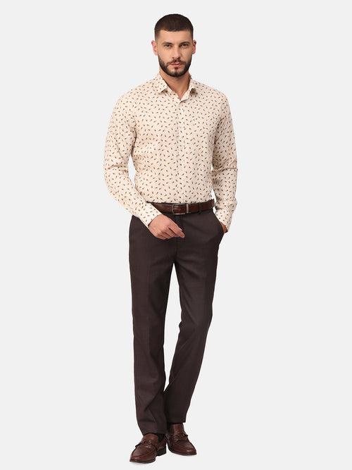 Copperline Men Beige Printed Formal Shirt