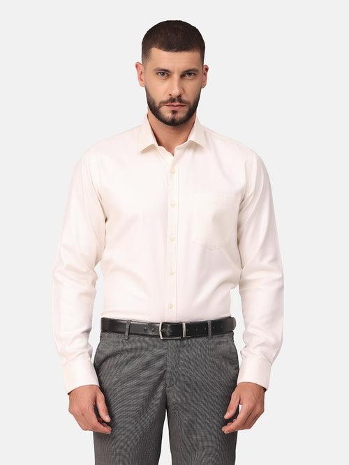 Copperline Men Off White Dobby Formal Shirt