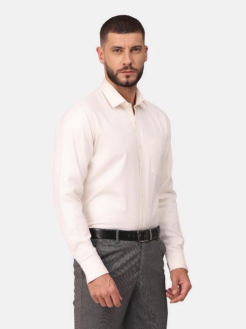 Copperline Men Off White Dobby Formal Shirt