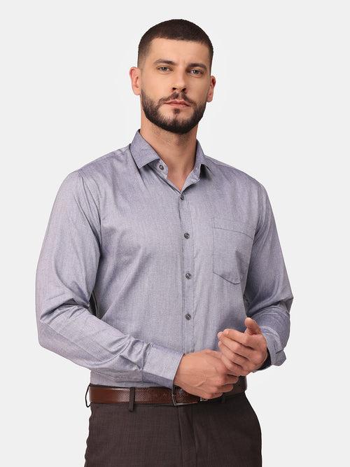 Copperline Men Navy Blue Solid Formal Shirt