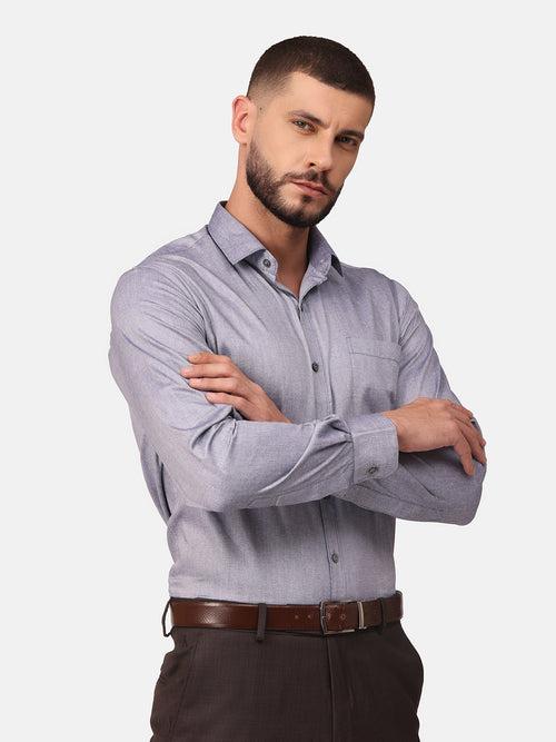 Copperline Men Navy Blue Solid Formal Shirt