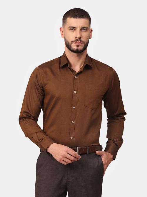 Copperline Men Brown Solid Formal Shirt