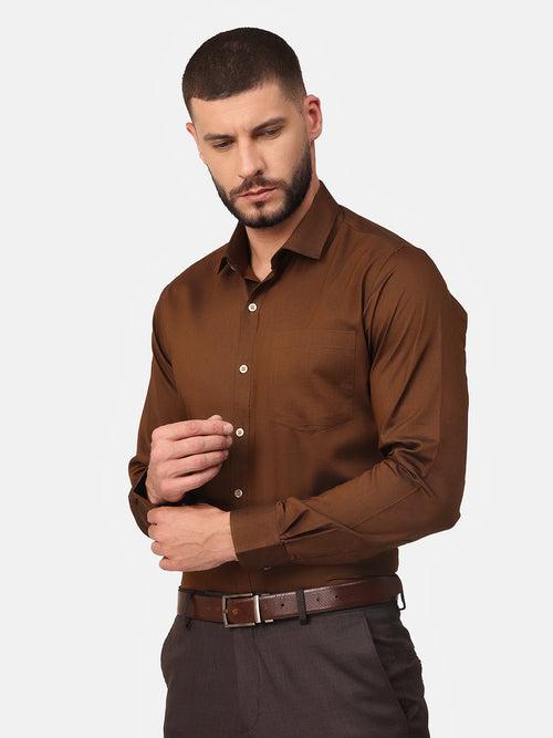 Copperline Men Brown Solid Formal Shirt