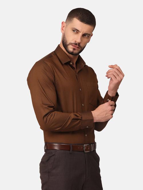 Copperline Men Brown Solid Formal Shirt