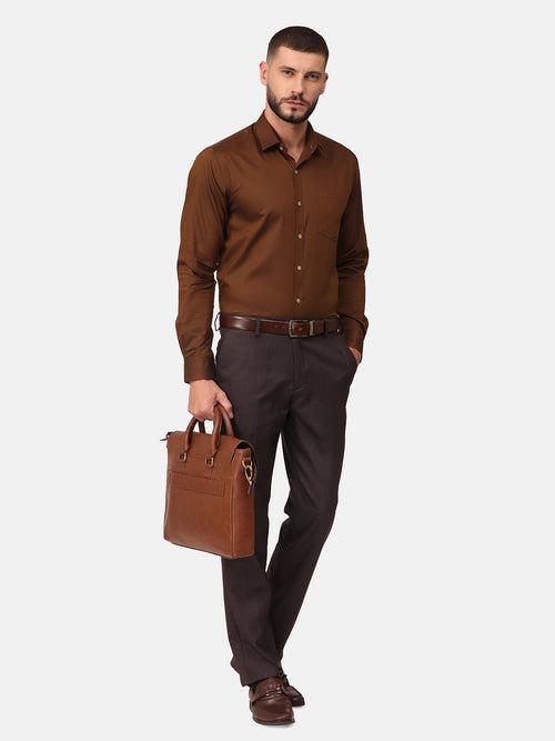 Copperline Men Brown Solid Formal Shirt