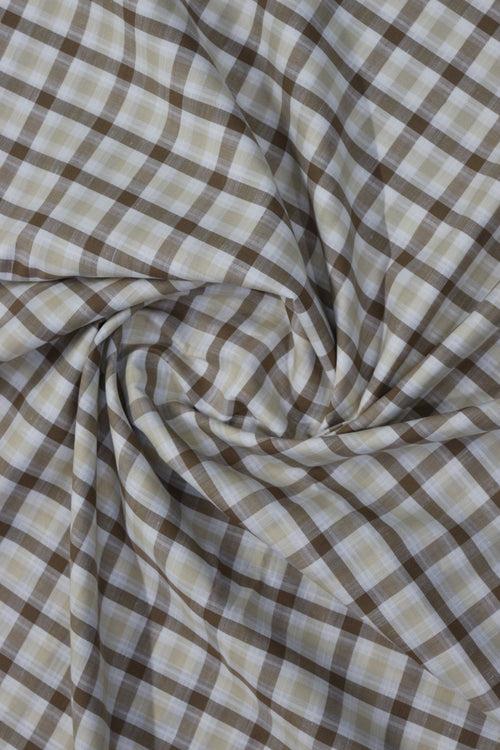 Beige Yarn Dyed Checks Cotton Linen Unstitched Men's Shirt Piece (Width 58 Inch | 1.60 Meters)