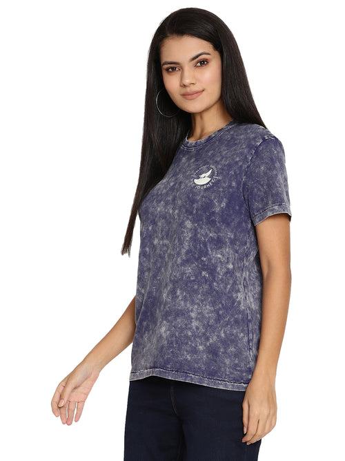 Wolfpack Lava Dye Ball Wash Navy Blue Women T-Shirt