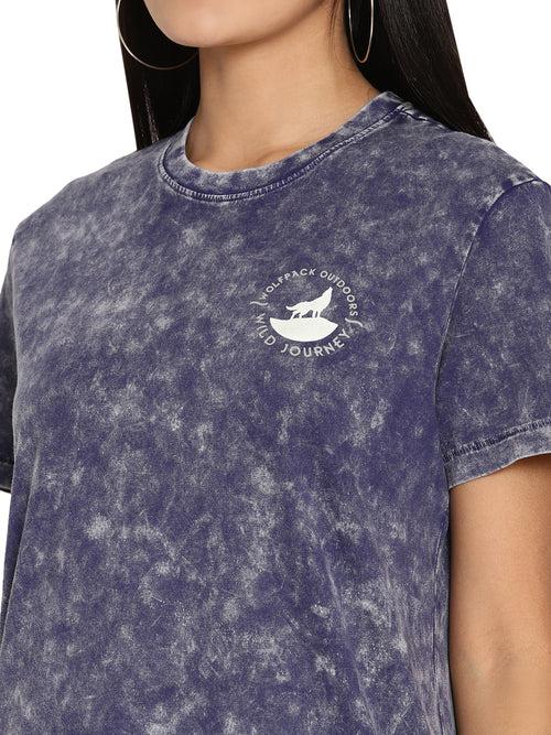 Wolfpack Lava Dye Ball Wash Navy Blue Women T-Shirt