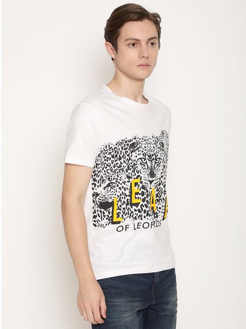 Leap Of Leopards White Printed Men T-Shirt